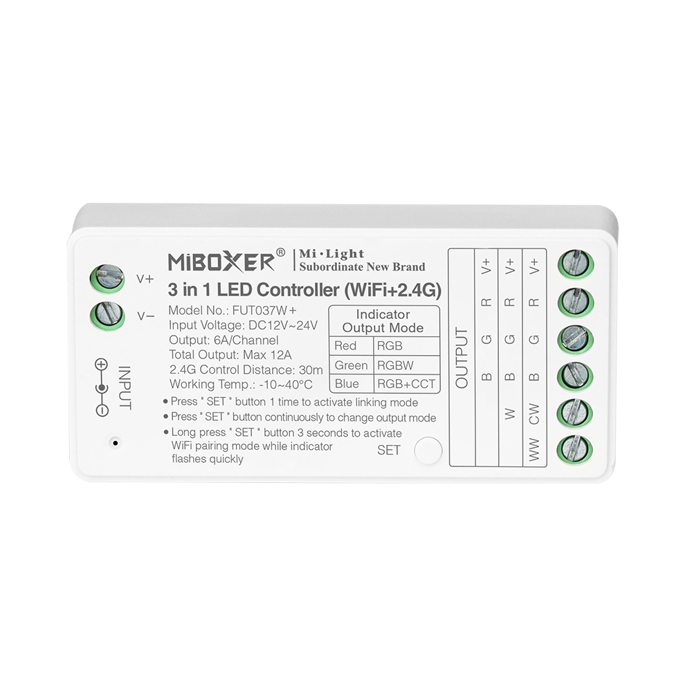 FUT037W+ Tuya WiFi 5in1 RGBCCT RF Remote LED Strip Controller - DC12~24V Input FUT037W+ Tuya WiFi 5in1 RGBCCT RF Remote LED Strip Controller - DC12~24V Input